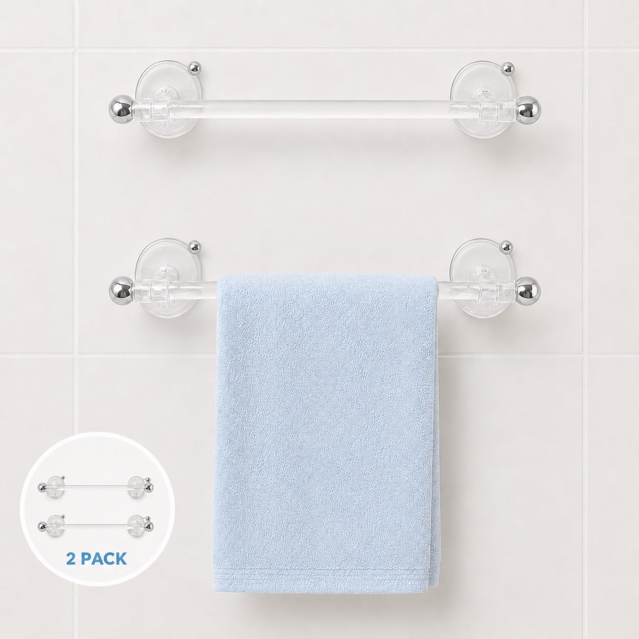 2 Pack 16" Clear Suction Cup Towel Bar,No‑Drill Kitchen Towel bar