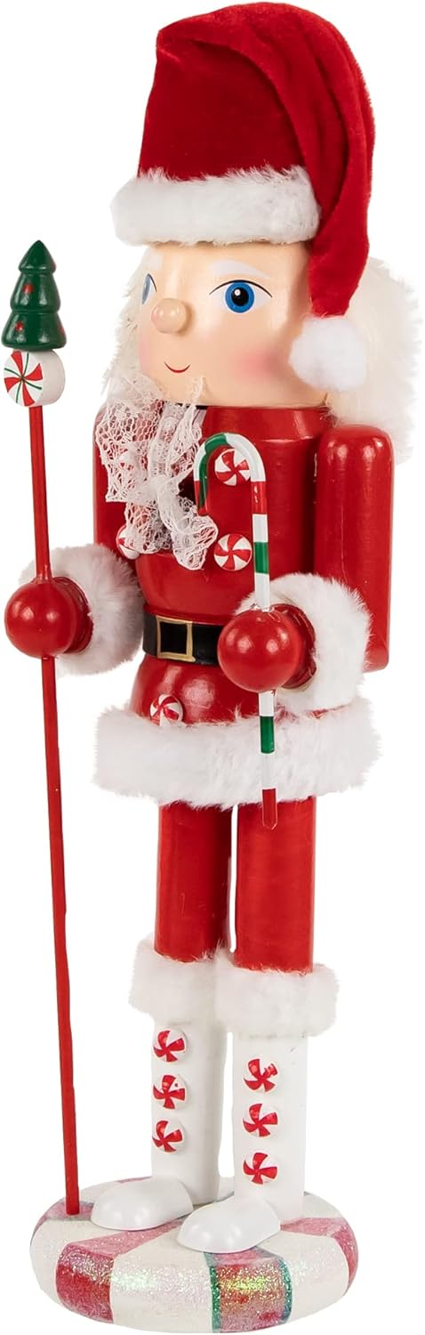 Northlight 13.75" Red and White Peppermint Twist Mrs. Claus Wooden Christmas Nutcracker