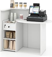 Vista 10 de Giantex Reception Desk, Front Counter Desk with Lockable Drawer, Checkout Table with Round Tabletop, Corner Shelf & Adjustable Shelf for Office