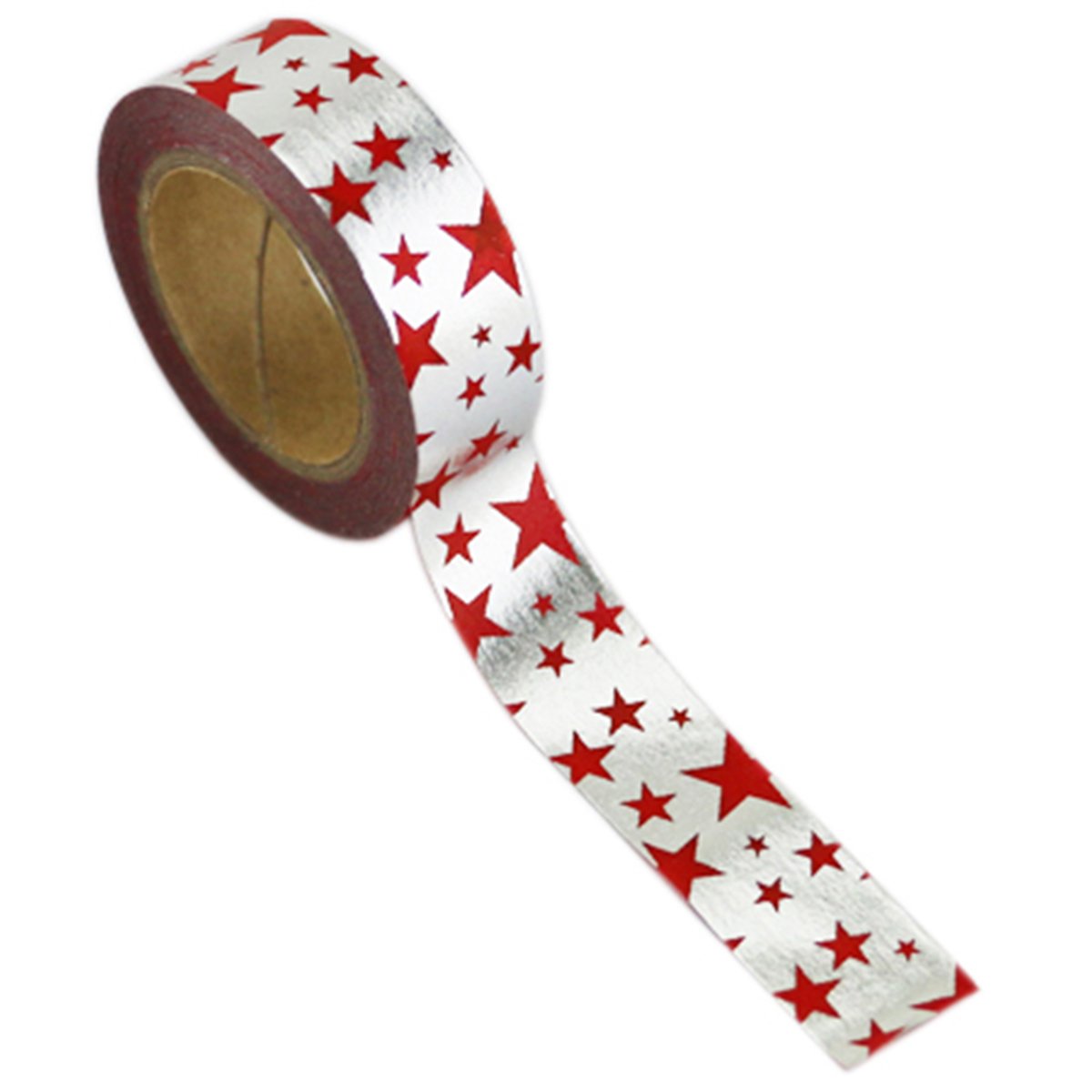 Ruban Love My Love My Bandes de washi argent avec étoiles rouge 15mm x 10m