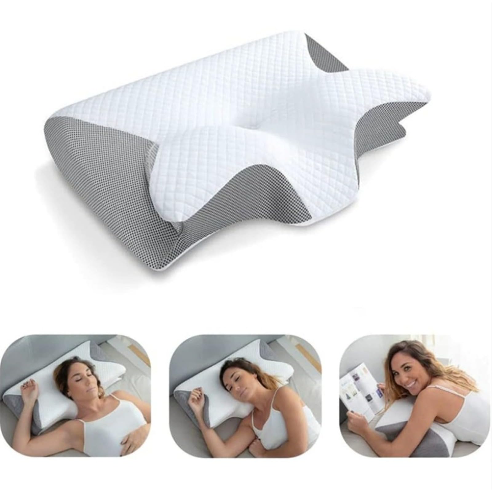 Almohada Dormax - Almohada Ergonómica De Memoria para Dormir Lateral Y Supina,Alivia Dolor De Cuello Y Espalda, Funda Extraíble Lavable,Rebote Lento Protege El Cuello (Blanco)