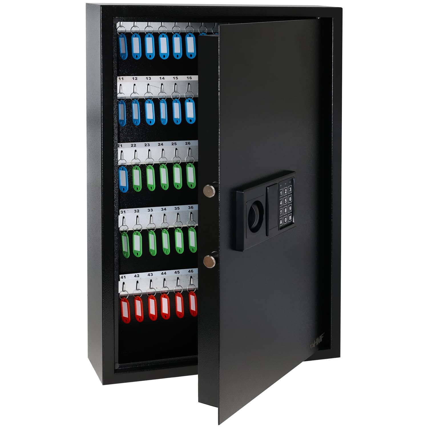HMF Schlüsseltresor mit Zahlencode, Schlüsselsafe mit Elektronikschloss | 100 Haken | 66,5 x 43 x 13 cm | Schwarz