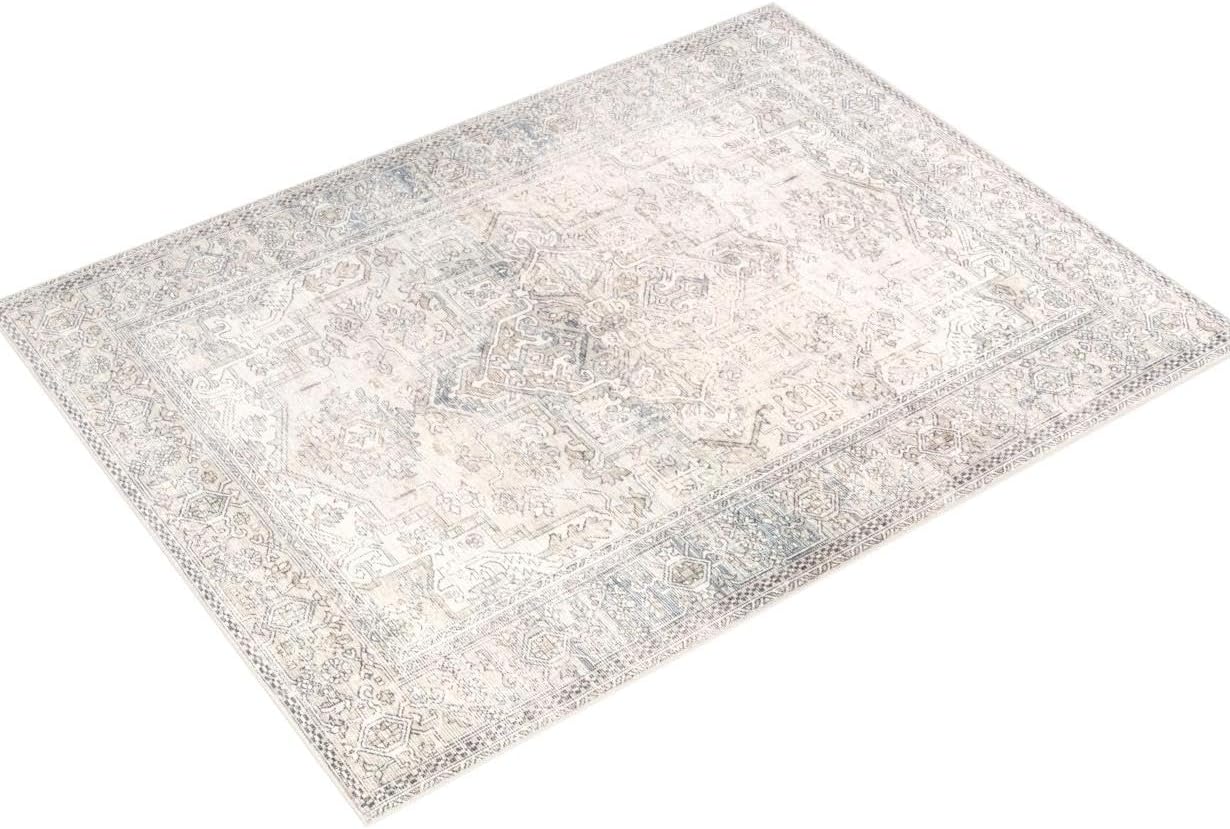 Handmade Gray Polyester Rectangular Washable Area Rug 5'3" x 7'