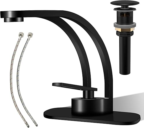 AUU - Elegante grifo de lavabo de baño de un solo agujero, grifo de lavabo de latón sólido, grifo de lavabo de una sola manija con línea de