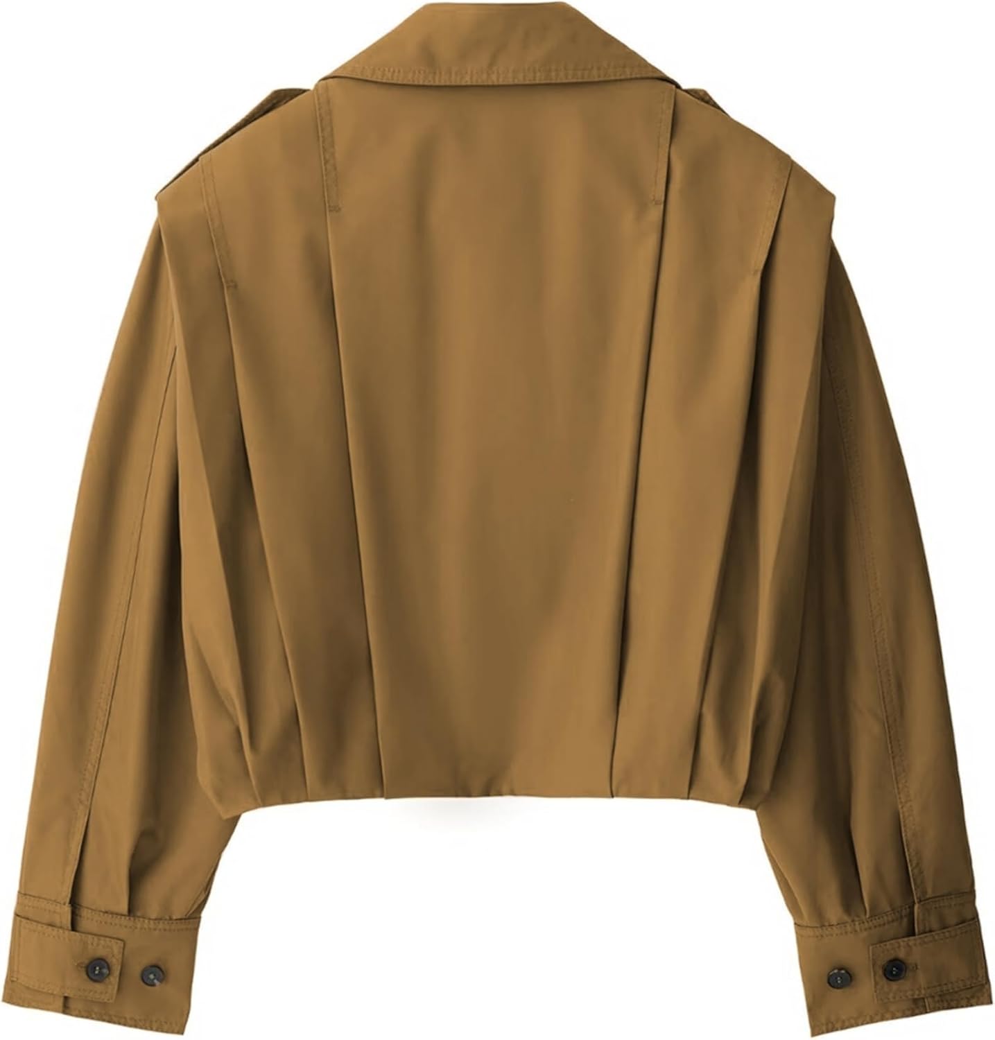 Agoeast Womens Cropped Pleated Jacket Lapel Long Sleeve Button Down Short Trench Coat Casual Trendy Outwear - Image 3