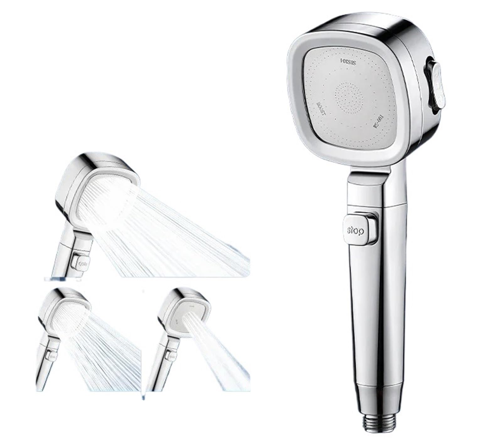 Shower Head Shower Head Water High Pressure Saving 3 Modes Shower Heads Adjustable One-Key Stop Water Massage Sprayer Bathroom Accessories(Silver)