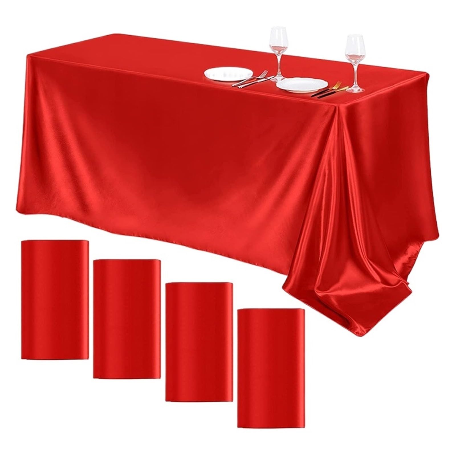 LuMOUzhou Reusable Rectangle Satin Tablecloth Satin Tablecloth Multicolor Multiple Sizes for Wedding Party Banquet Home Decor(Red,228x335cm)