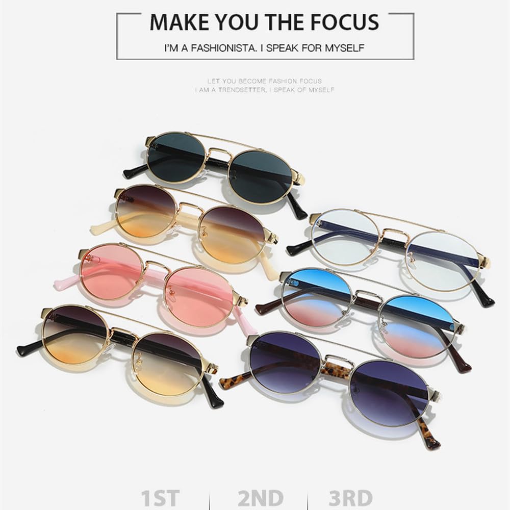 Gafas de sol vintage pequeñas ovaladas para mujer, réplica de lujo, gafas de sol femeninas con doble puente, gafas de sol redondas estilo punk retro