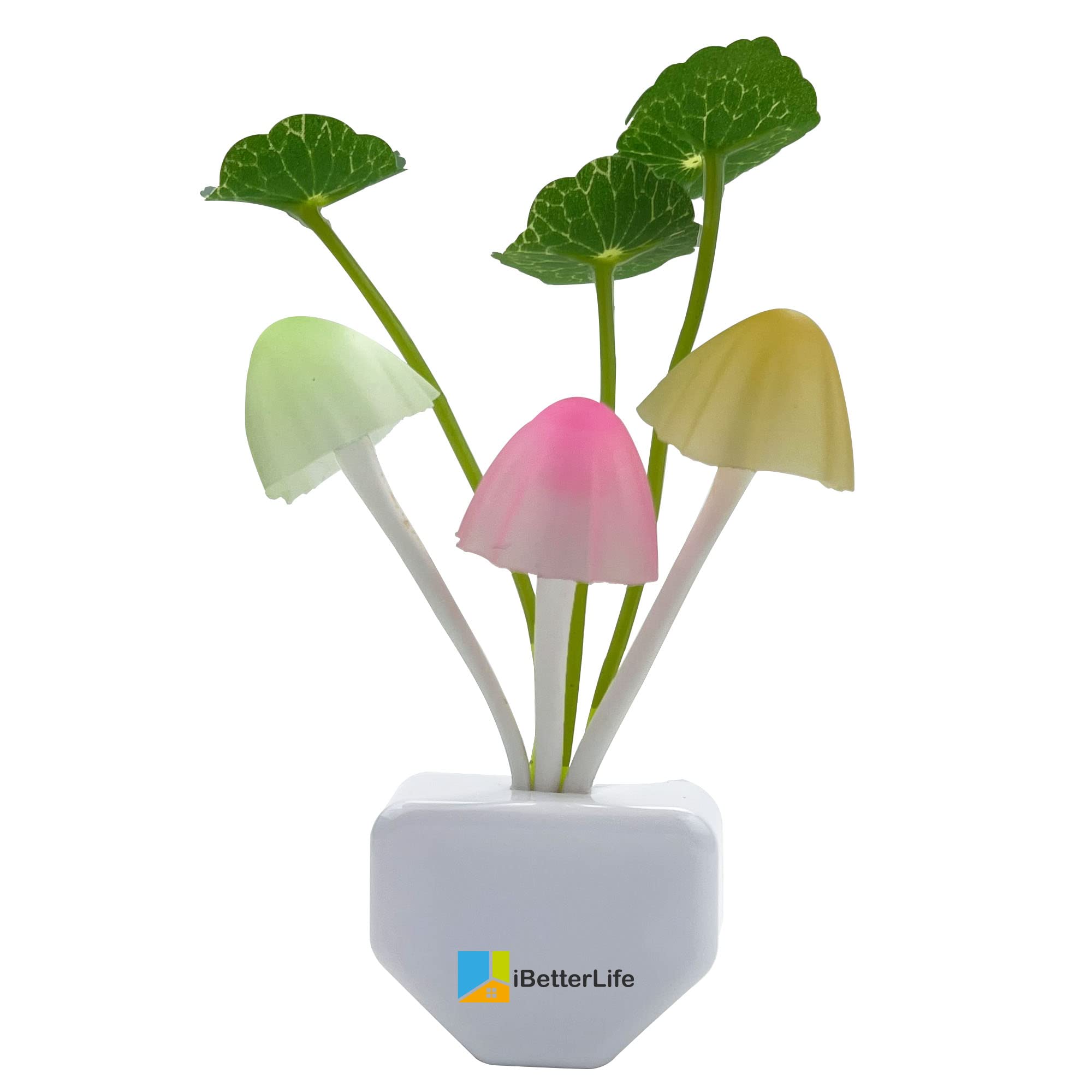 iBetterLifeLED Night Light Smart Sensor 0.6W Color Changing Plug-in Night Lights for Kids Adults Cute Mushroom Night Light Bedroom Home Decor Light Wall Lamps NightLight