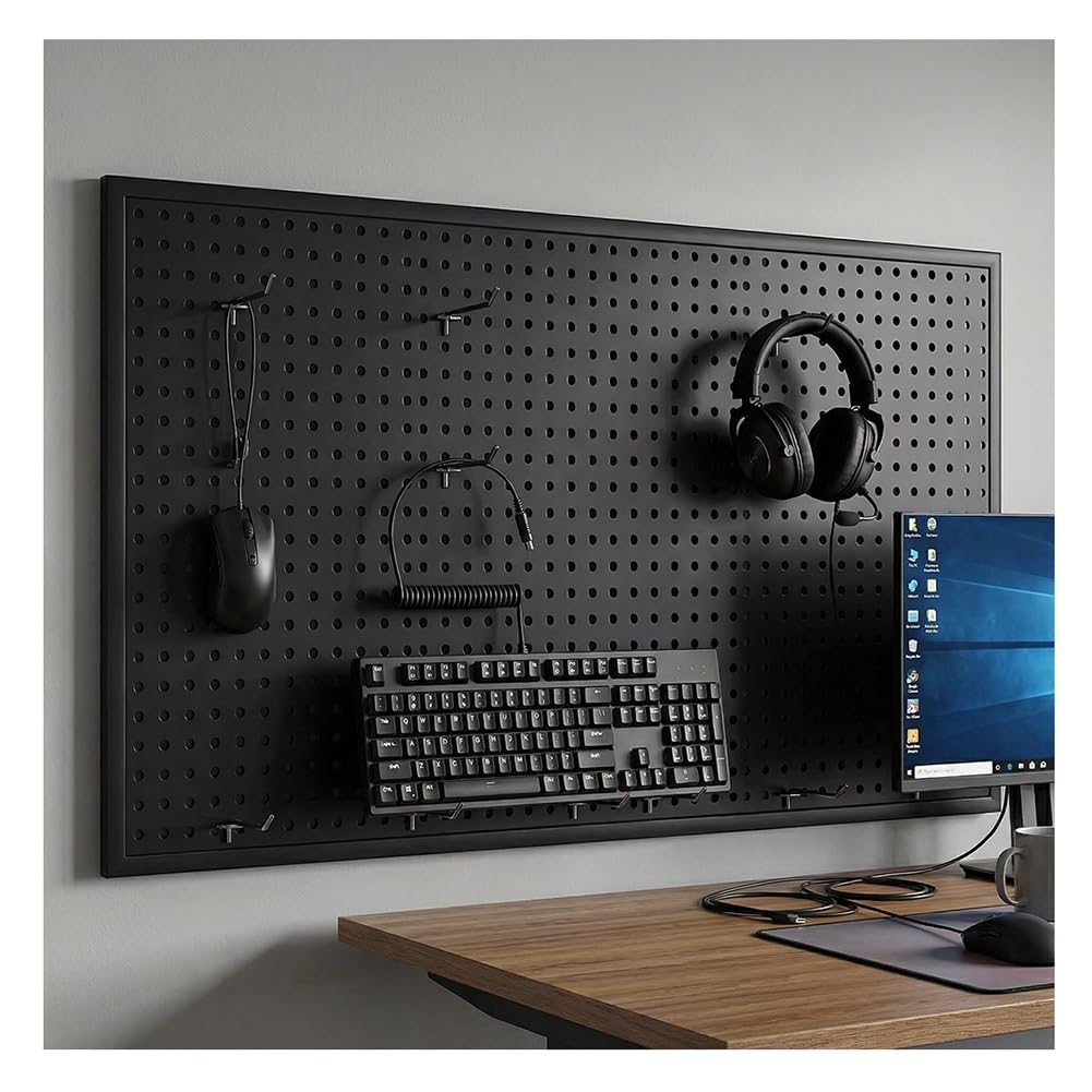Metalowa tablica śledziowa fornizat 30 Hoo Panel ścienny Sto do narzędzi, pokoju rzemieślniczego, kuchni, pokoju gier, czarna, 50 x 160 cm