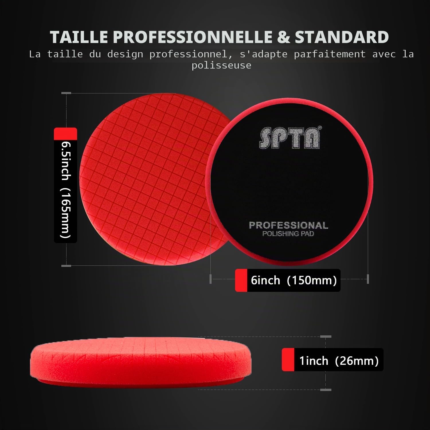 Tampon de finition ultra-fin rouge T10 Polissage Pad, SPTA 3 Pièces 150mm Éponge de Polissage Kit de Polissage pour Voiture Polisseur Tampon Pad/pour RO/DA Double Action polisseuse Polissage