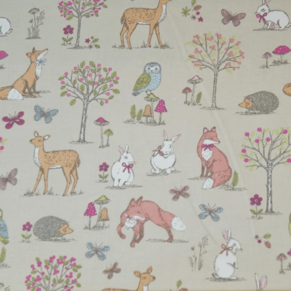 Oh Sew Crafty Limited Taupe 100% Cotton Fabric Lifestyle Woodland Animals Foxes Rabbits Wildlife 140Cm Wide (Price Per Metre) (Taupe)