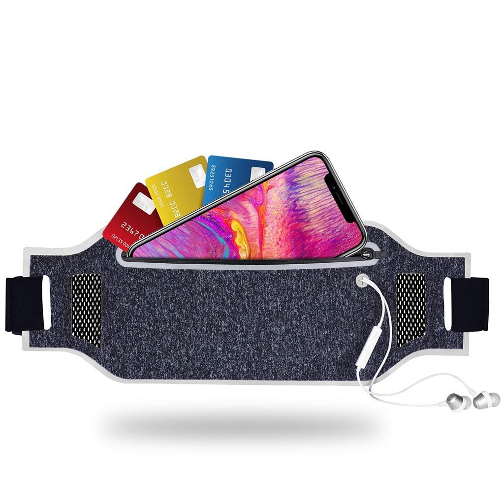 Tenplus Running Belt Waist Pack Compatible Pantech Vega Secret Note IM-A890S/ K/L 5.9", Ultra-Slim Waterproof Reflective Fanny Pack with Adjustable Strap, Headphone Jack for Travel Workout (Silver)