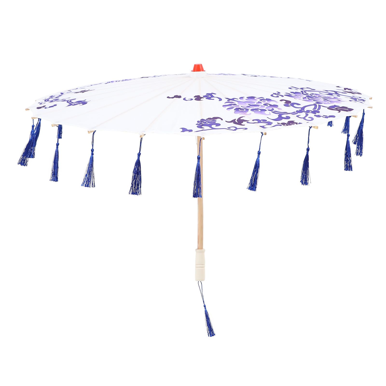 Sombrilla japonesa de seda azul con mango de madera resistente para decoración de eventos y bodas 8