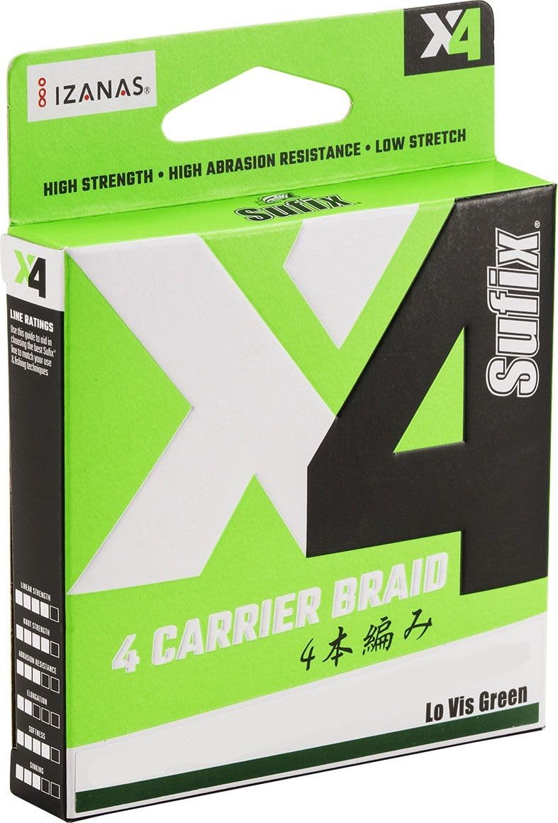 Sufix Tresse 4 Brins X4 Braid - 150m - D.0.23mm - R.13.6kg/30lbs - Lo-Vis Green - ASU640881