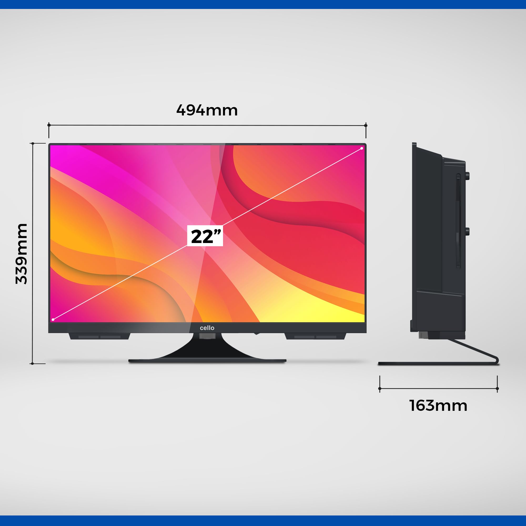 Cello C2224F Trav 22" Full HD DVD Camping Reise TV mit Rahmenlos Integrierter DVD-Player Triple Tuner (DVB-C/-S2/-T2) Pitch Perfect Sound Wohnmobil Wohnwagen LKW Boot [2024]
