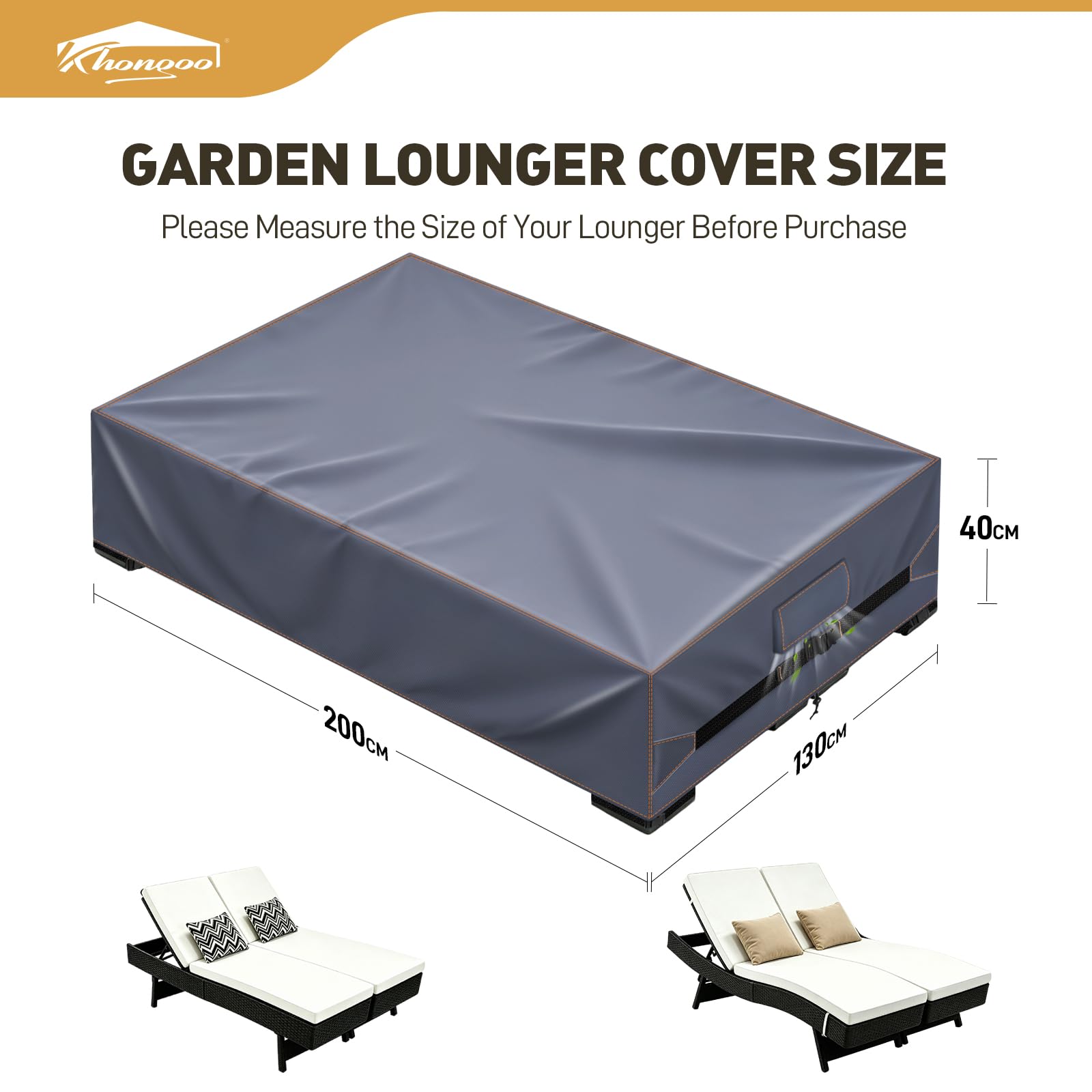 Copertura Per Sdraio da Giardino Per 2 Persone, Grigio 200x130x40cm | Impermeabile copertura per sdraio da giardino per 2 persone, protezione UV, antivento, tessuto 420D resistente agli strappi