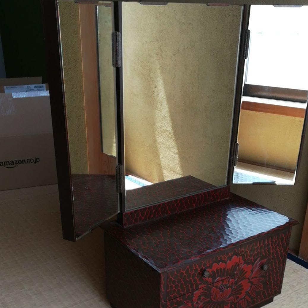Amazon.co.jp: アンティーク ミニ三面鏡 高さ70cm 鎌倉彫 古家具