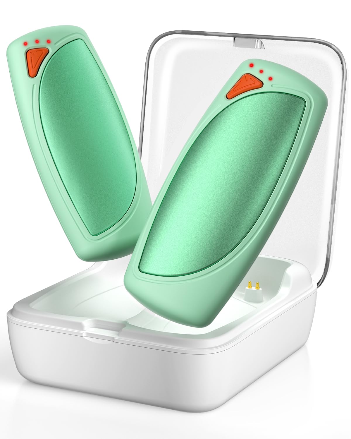 Hand Warmers Rechargeable with Charging Case, 14000mAh Dual-Sided Electric Portable Hand Warmers, Long-Lasting Heat for Cold Hands, Camping, Golf, and Gift for Women & Men - Green