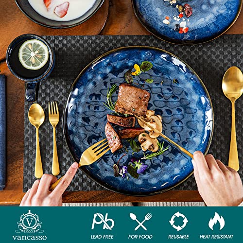 Vancasso 16 Pieces Blue Dinnerware Set, Reactive Glaze Dish Set, Plates And Bowls Set #TOP2