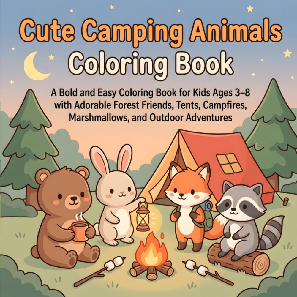 Cute Camping Animals Coloring Book: A Bold and Easy Coloring Book for Kids Ages 3–8 with Adorable Forest Friends, Tents, Campfires, Marshmallows, and Outdoor Adventures