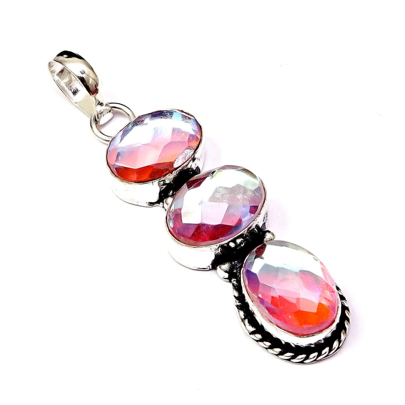 ridvik Nice Mystic Quartz Lovely Gemstone Silver Plated Pendant 1 To 2.5-picture-2