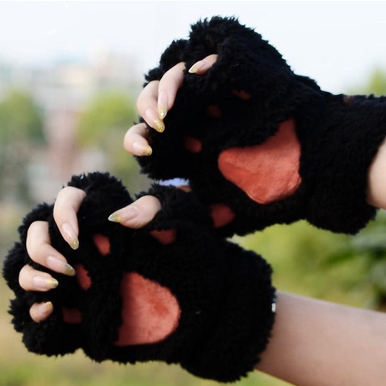 Generisch Fingerlose Katzenpfoten Handschuhe, Süße furry paws handschuhe, Fellzeug, Katzenpfotenhandschuh, Halloween Kostüm, Neuartige Kleidung, Cosplay Zubehör