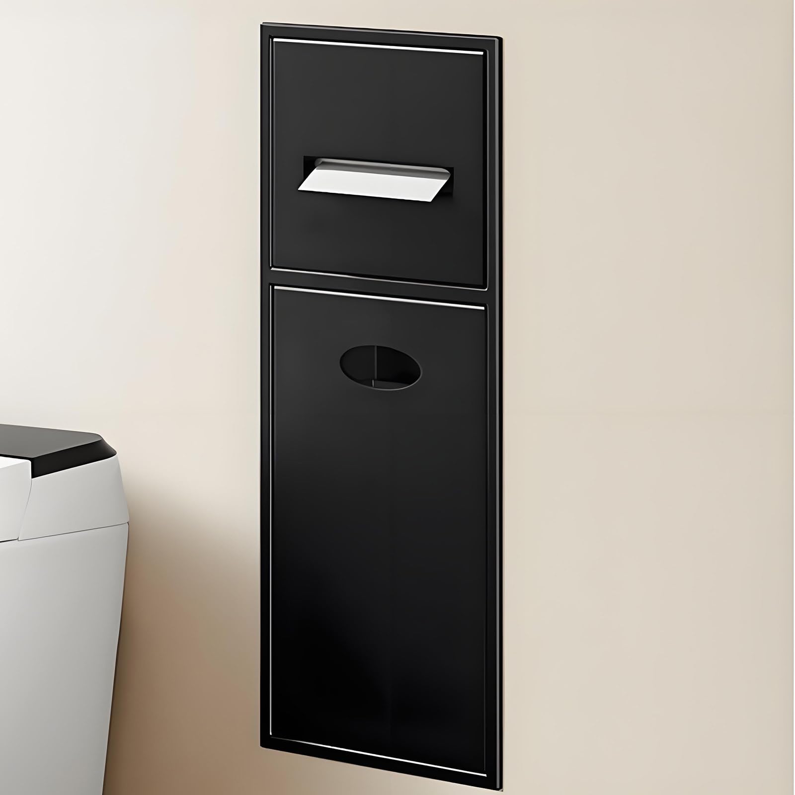 Recessed Toilet Paper Holder with Built-In Trash Can, Space-Saving Rack, Waterproof Organizer for Bathroom