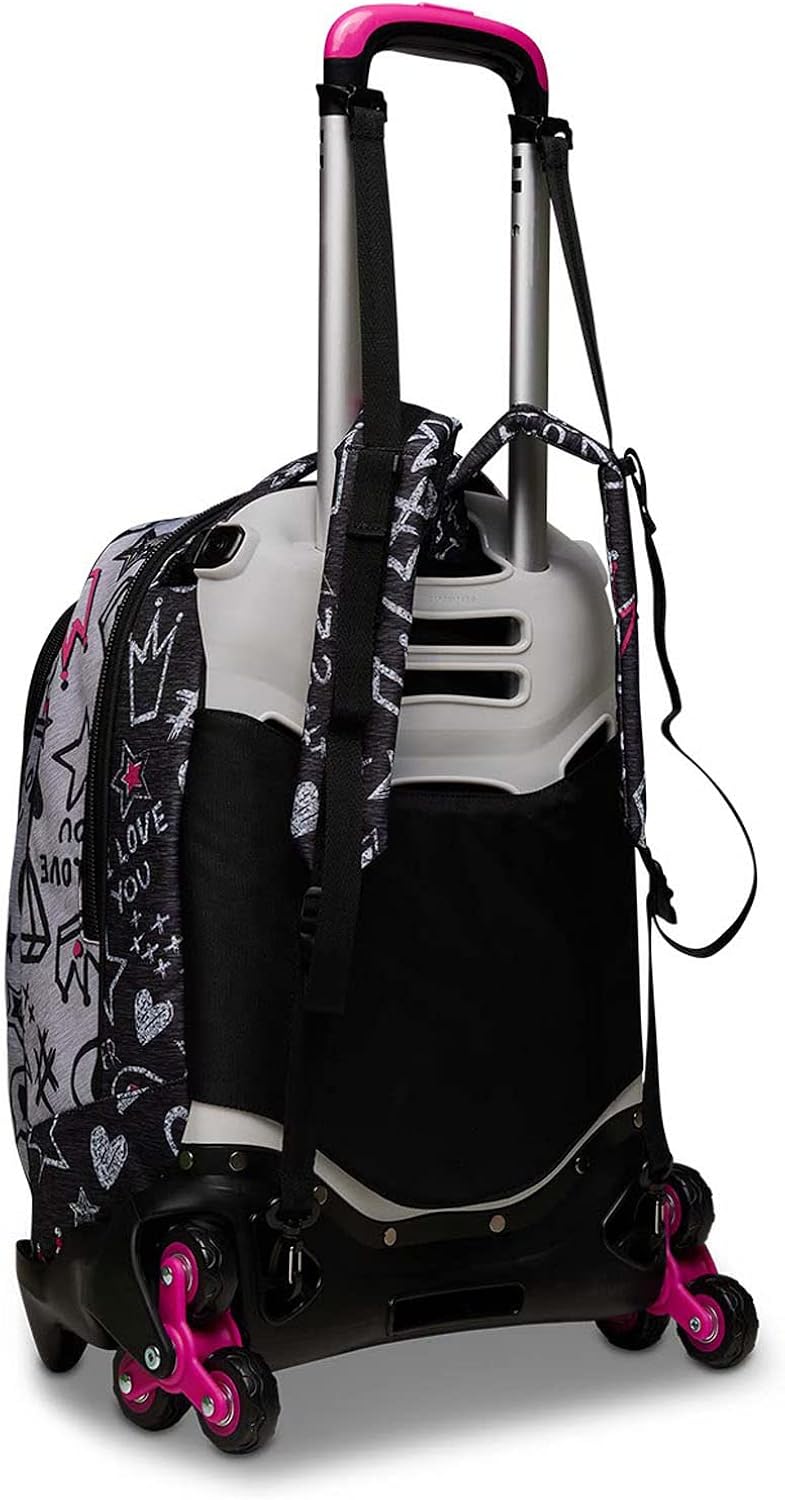 Seven Trolley Scuola Sganciabile Jack 3 Ruote, Grigio, Zipper Glamy, Triplo Uso, Zaino Con Carrello Sganciabile, Maxi Capienza, Zaini Trolley, Scuola Tempo Libero, Bambine e Ragazze