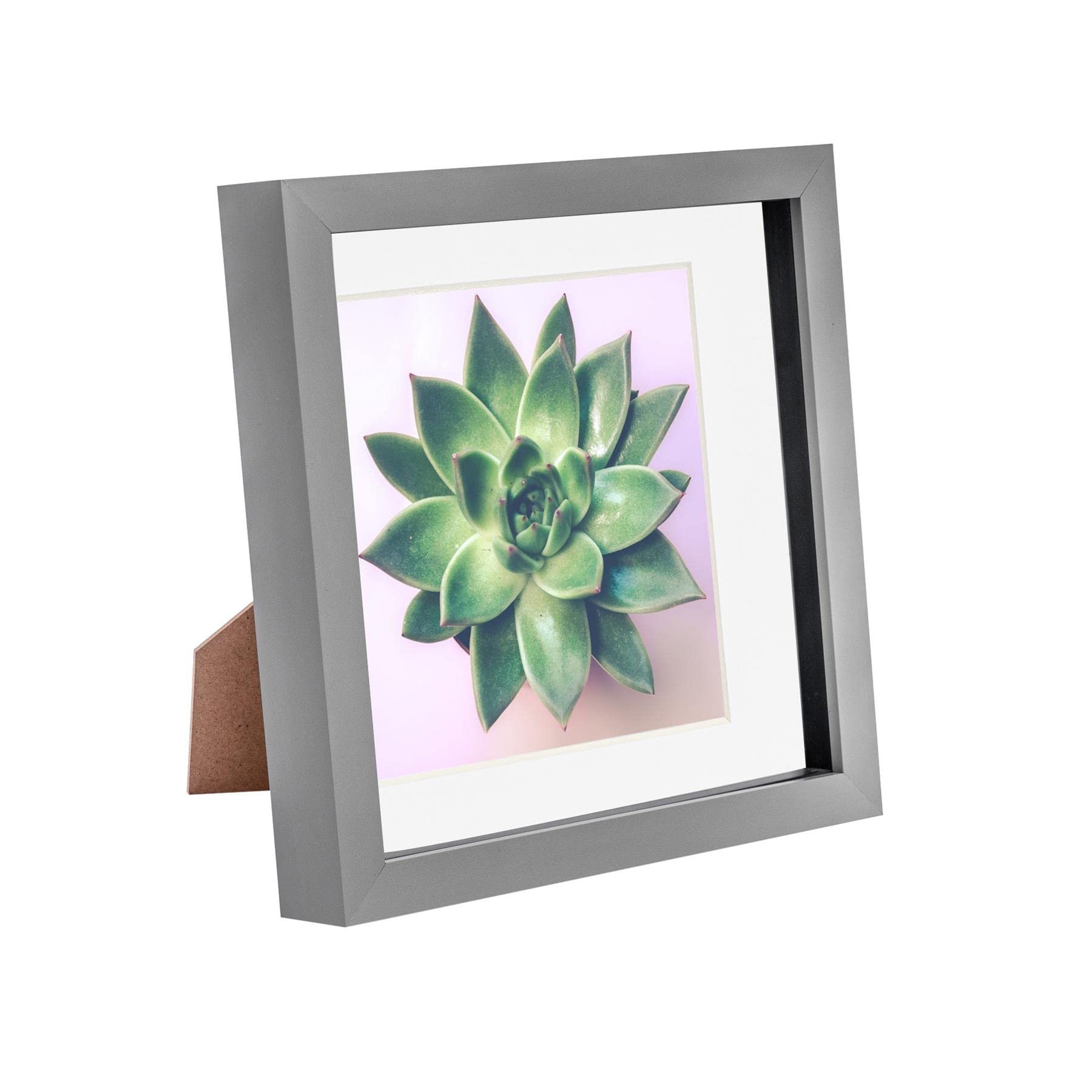 Nicola Spring Grey Acrylic 3D Box Photo Frame - 8 x 8" with 6 x 6" Mount