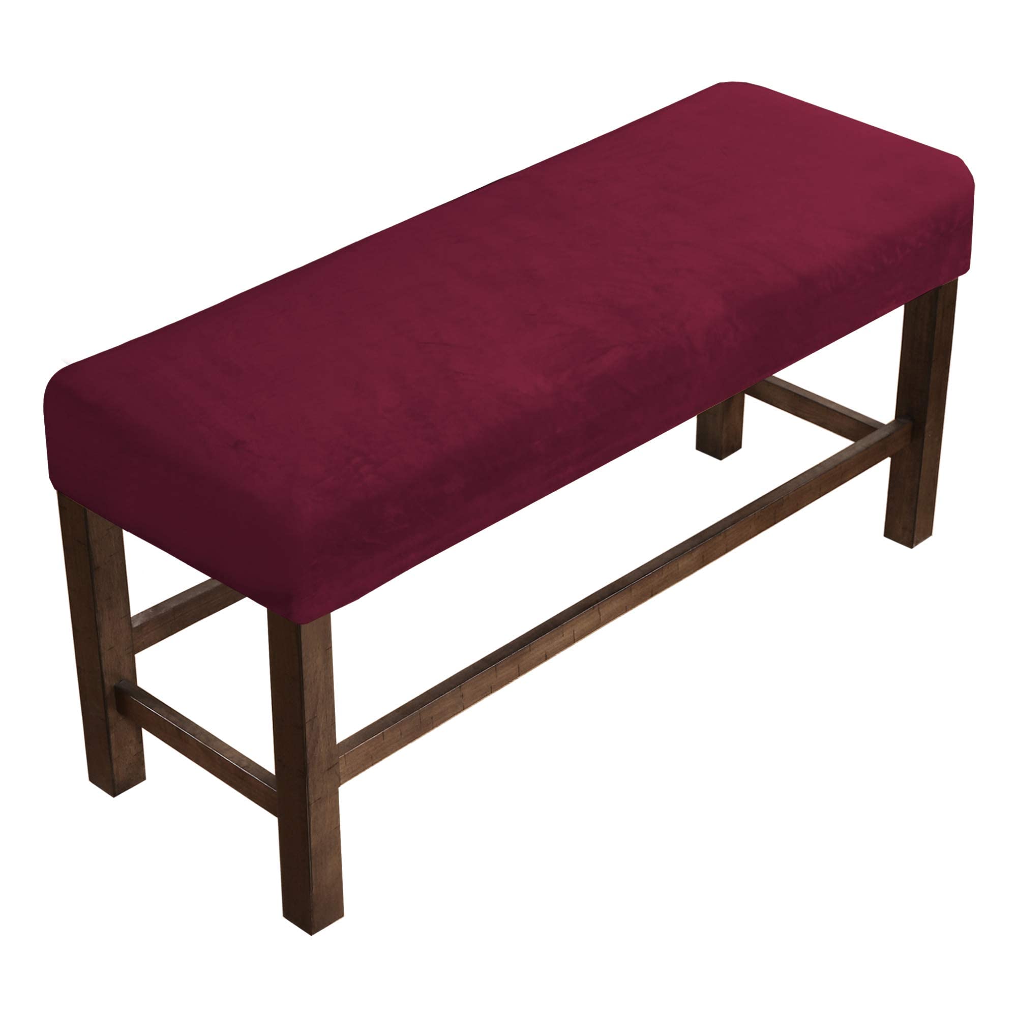 PrinceDeco Velvet Spandex Bench Covers for Dining Room - Soft Thick Velvet Bench Slipcover Bed Bench Cover Removable Washable Bench Seat Protector for Living Room, Kitchen, Bedroom (Large, Burgundy)