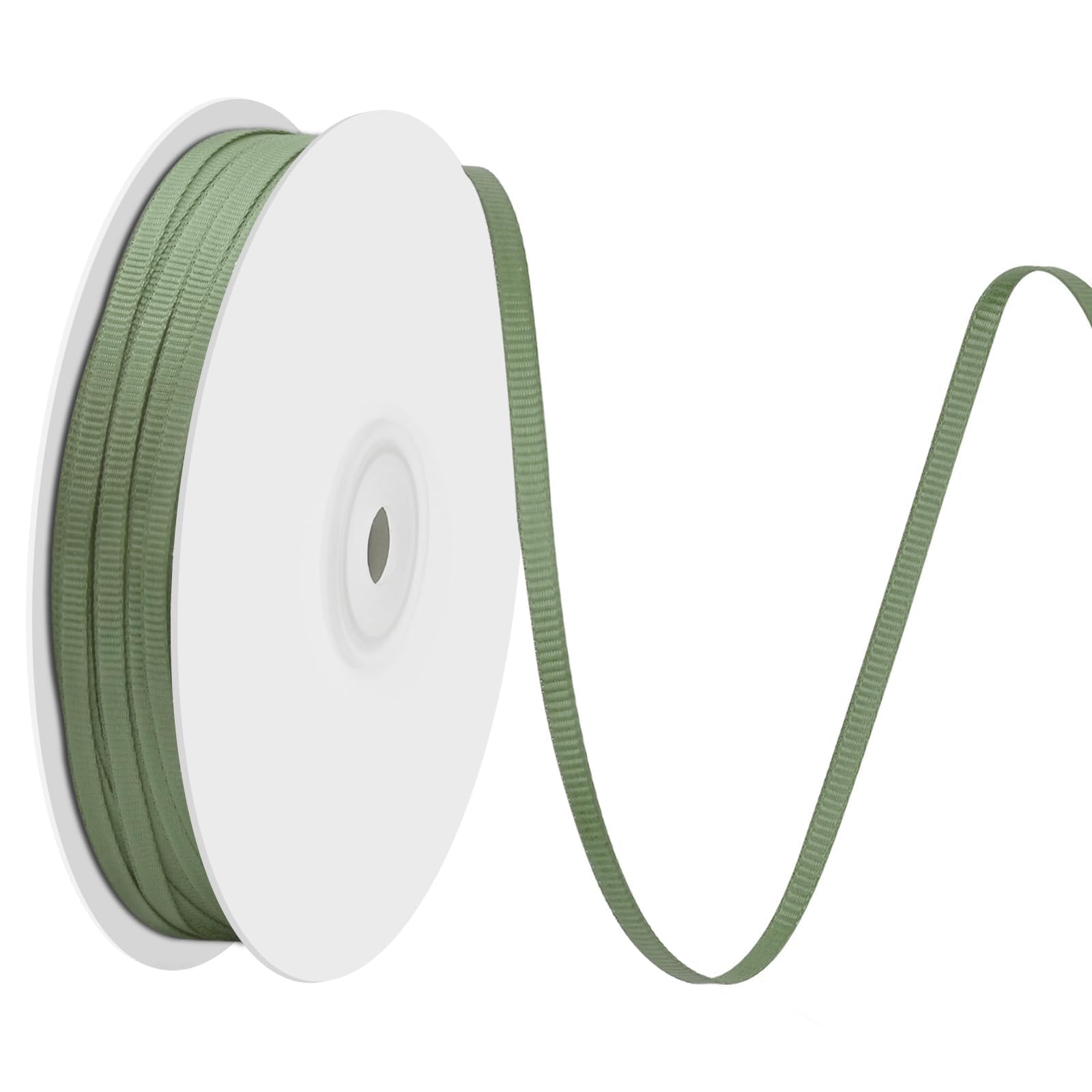Lrybbon Double Face Dusty Sage Green 1/8 inch×100 Yards Thin Grosgrain Ribbon for Gift Wrapping Hair Accessories Flower Bouquet Crafts Weddings