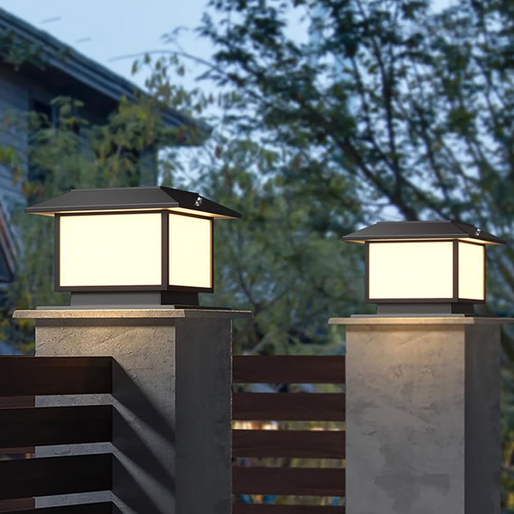 Solarne lampy słupkowe – nowoczesne oświetlenie krajobrazu LED, wodoodporne, czarne, kwadratowe światła słupkowe, zasilane energią słoneczną, na taras, do ogrodu, skrzynki pocztowej, cokołu.