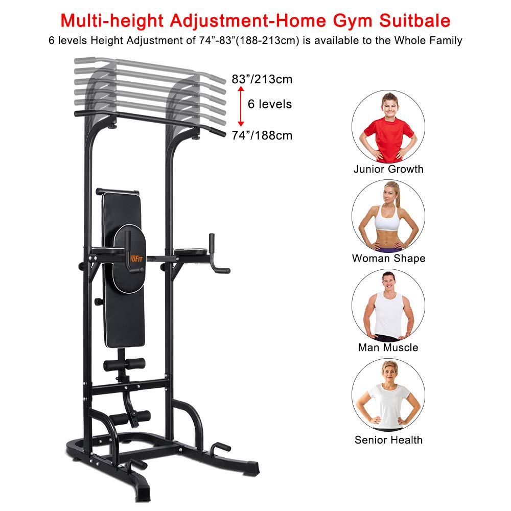 Onetwofit Multi Function Power Tower With Sit Up Bench Adjustable