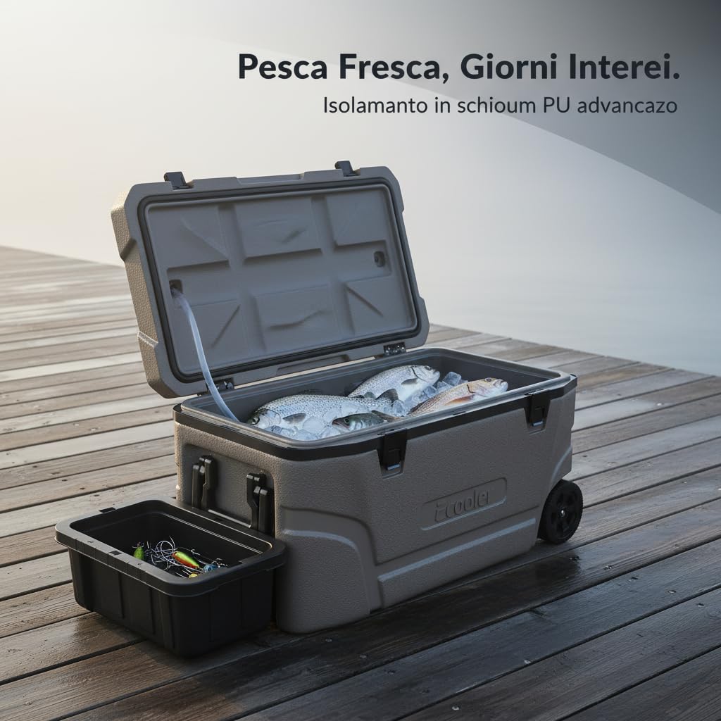 Frigorifero da Pesca con Ruote | Struttura in metallo, Cassetta Pesca Isolato, Spostamenti facili, Per Appassionati Outdoor