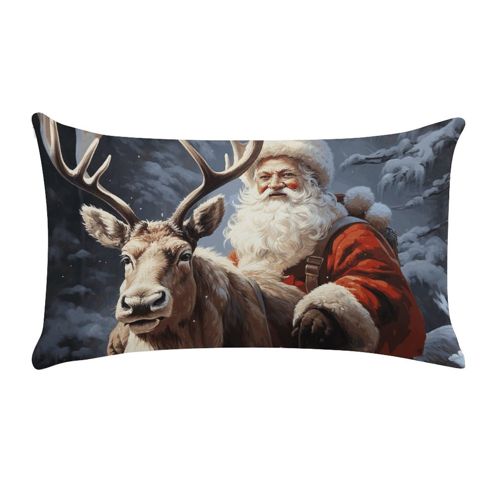 Khauerbc Style Santa Claus And Deer Elk Rectangle Accent Cushion Case, Pillow Cover With Zipper Closure Feature Invisible Zipper Closure, Lumbar Decorative Throw Pillow Shell，For Couch/Bedroom/Car