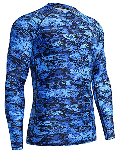 Image of HUGE SPORTS Men's Rash Guard Long Sleeves UPF 50+ UV Sun Protection Quick Drying Splice Compression Swim Shirts