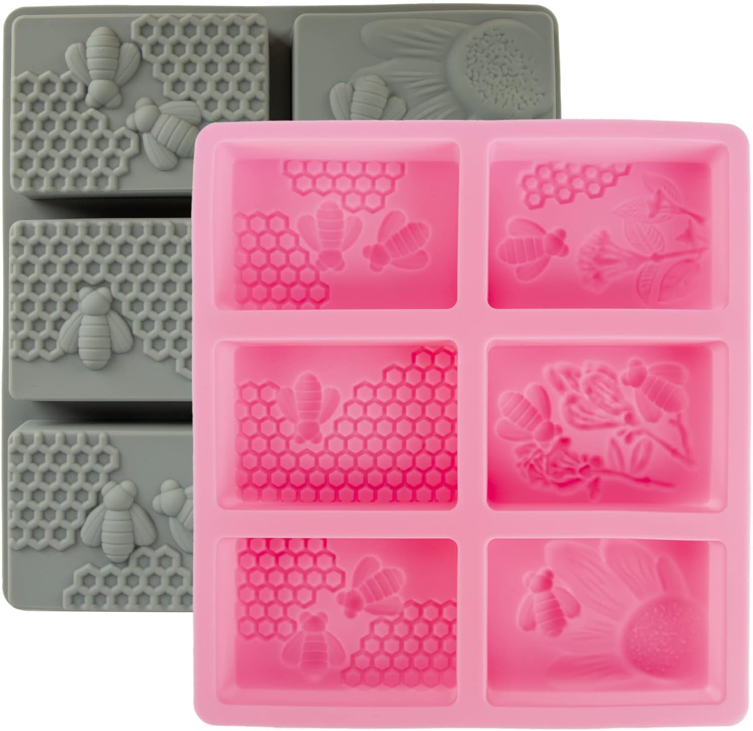 2PCS Honeycomb Bees Silicone Molds, 3D Bee Shape Soap Molds, 6 Cavity Rectangle Honeycomb Silicone Molds for Homemade Soaps, Beeswax, Resin, Bath Bomb, Cake, Chocolate, Bakeware