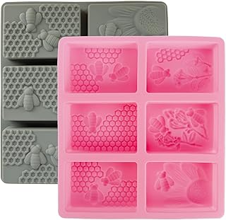 2PCS Bee Soap Silicone Fondant Molds - Honeycomb Cake Molds Beehive Ice Cube Tray Chocolate Mold Set for Cookies Mousse Pudding Candle Muffin Baking Tray Mold - Pink & Gray