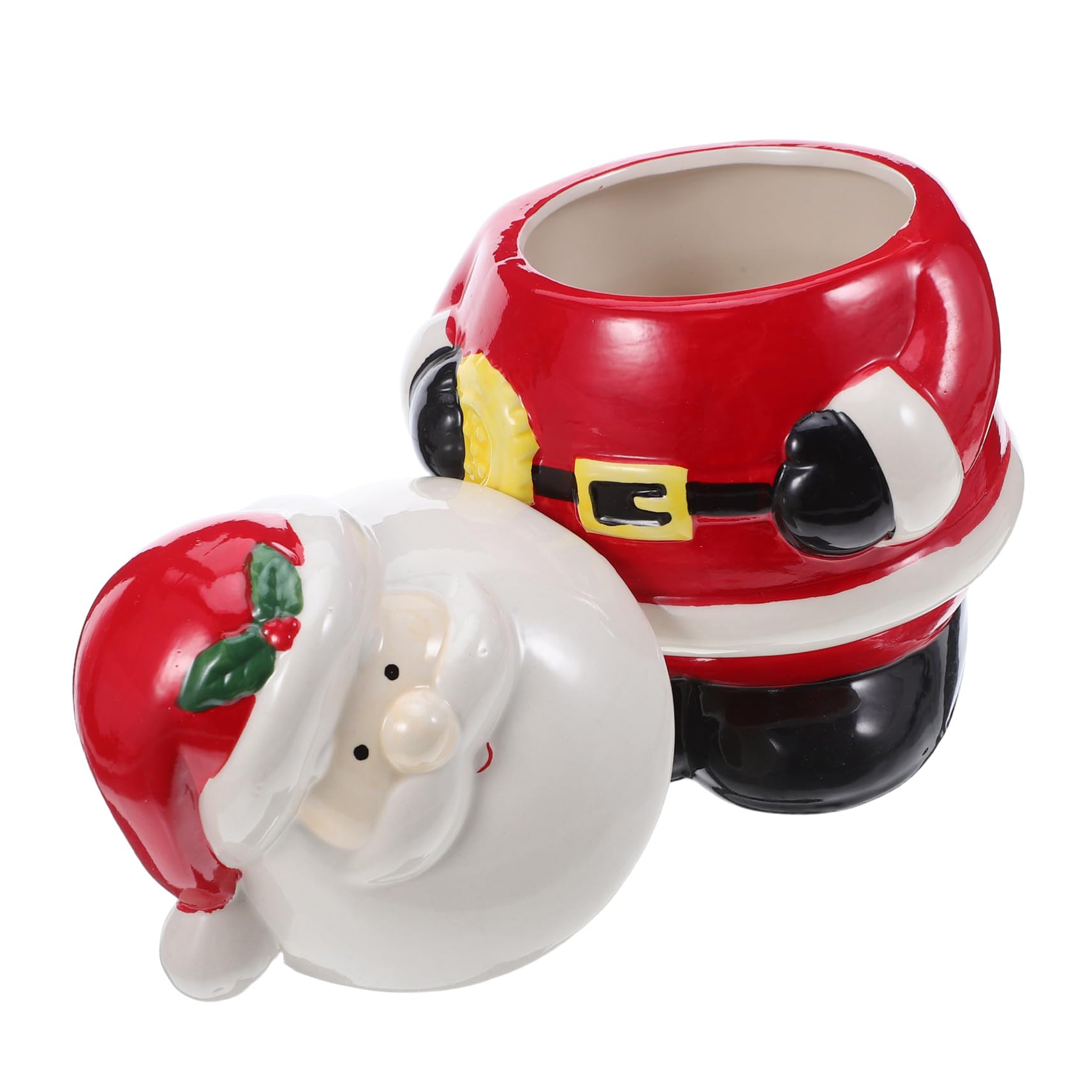 ULTECHNOVO Barattolo Biscotti Natalizio in Ceramica con Coperchio Contenitore Piccolo Babbo Natale per Caramelle Biscotti Dolci Decorazione da Tavolo per Feste di Natale Vaso Porta Snack
