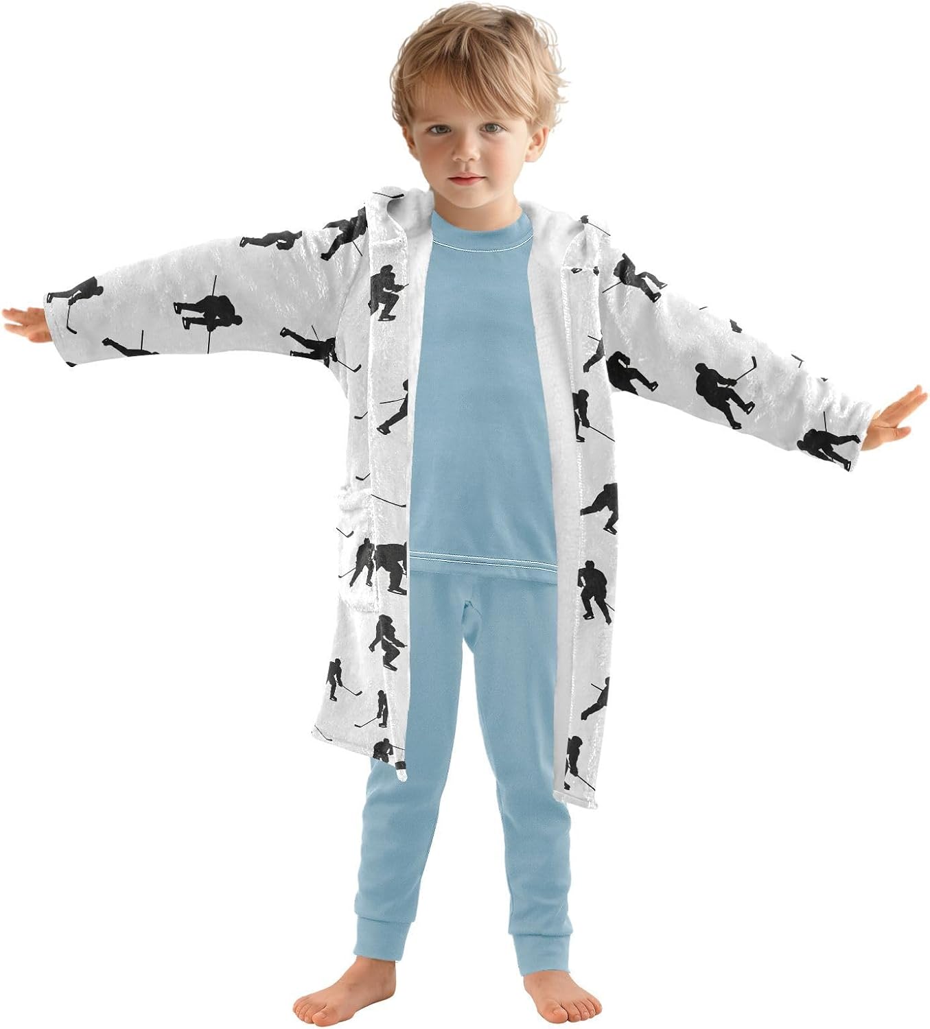 Toddler Baby Hooded Bathrobe for Boys Girls Soft Plush Bath Towel Robe with 2 Pockets for 2-12 Years