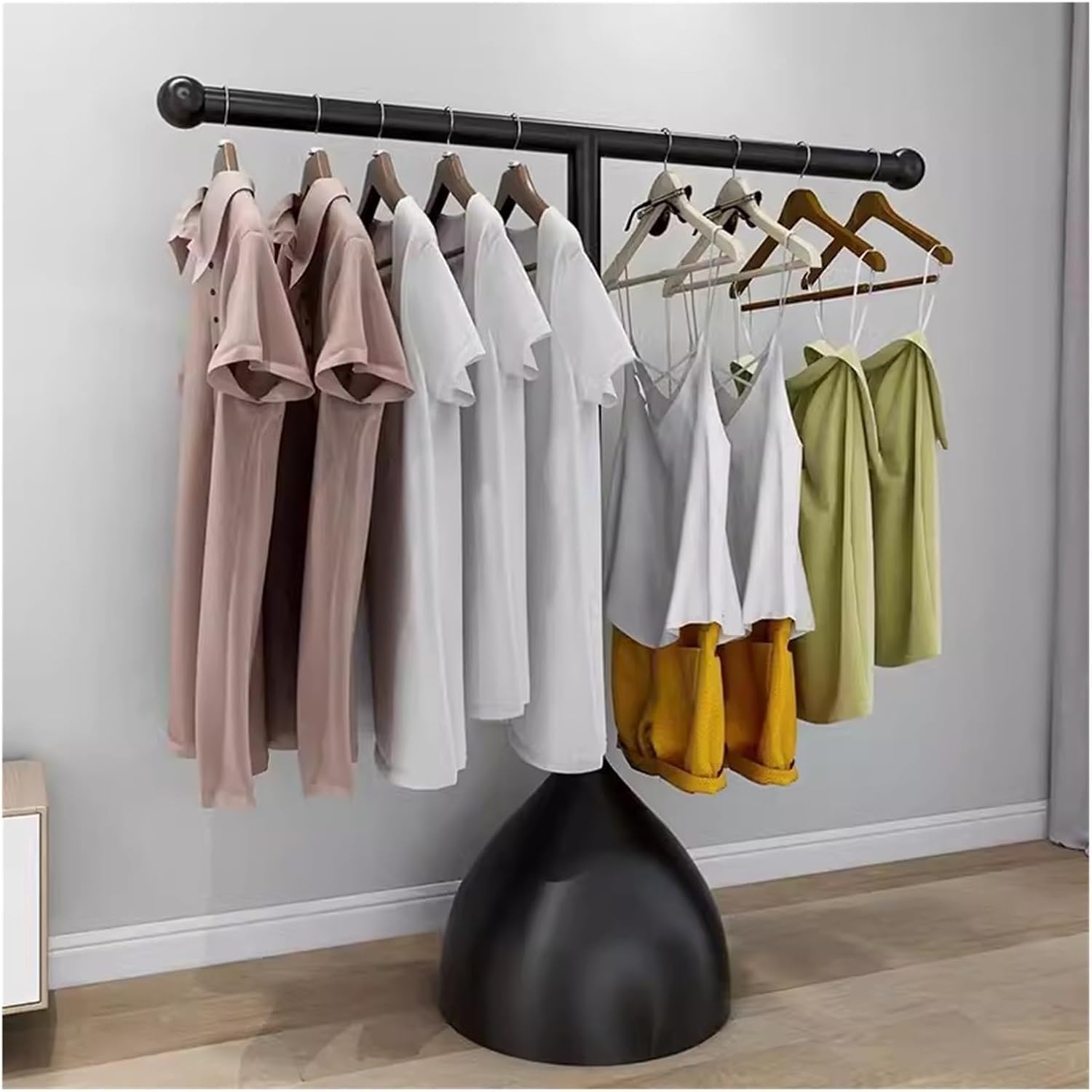 YNBSHGAA Metal Pipe Freestanding Clothes Rail Garment Rack with T Shaped Display Floor Standing Clothing Rack for Boutiques and Bedrooms Silver,Black-120x150cm