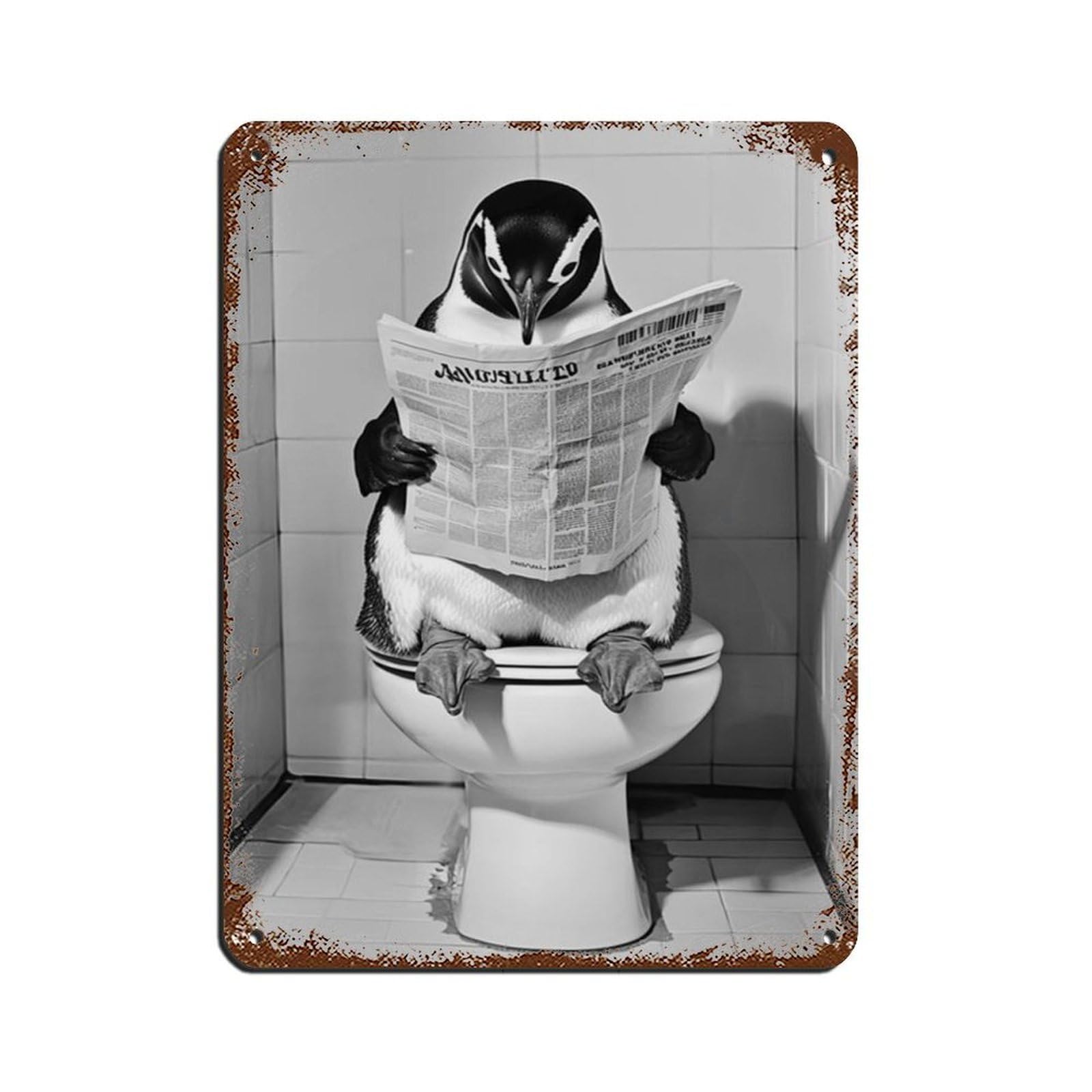 Penguin Sitting on The Toilet Reading Newspaper Retro Poster Metal Tin Sign Chic Art Retro Iron Painting Bar People Cave Cafe Family Garage Poster Wall Decoration 12x16inch(30x40cm)