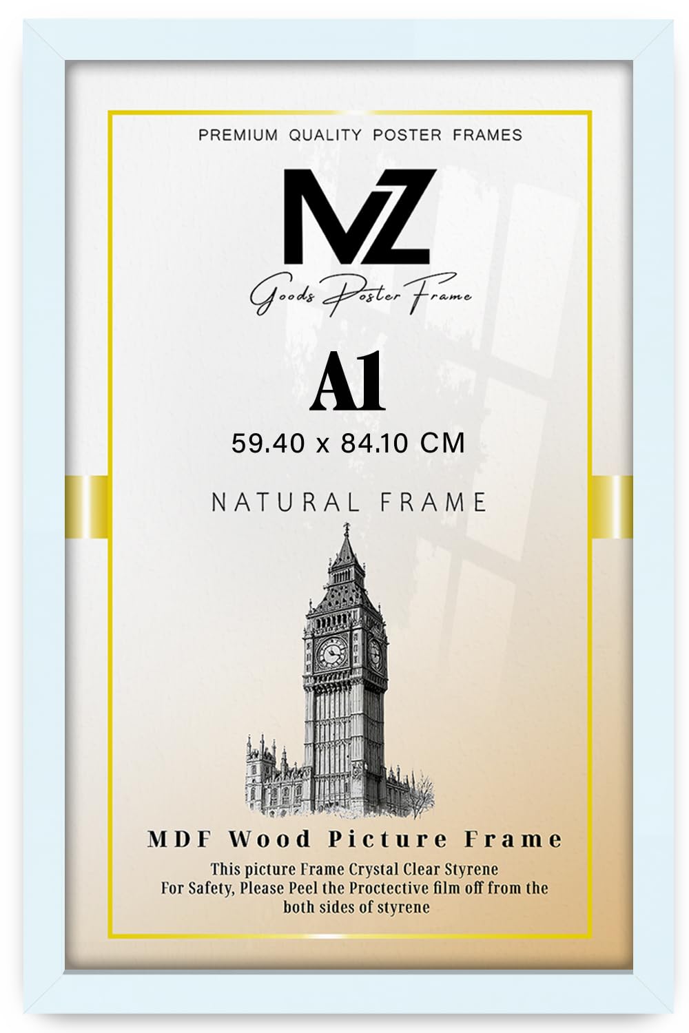 Mz Goods White - Classic And Elegant Rectangle Poster/Picture A1 Solid Eton Wood Finish | Hanging Hooks – 33 X 23 Inch Perfect For Portrait/Landscape Display [ A1 Frame ]