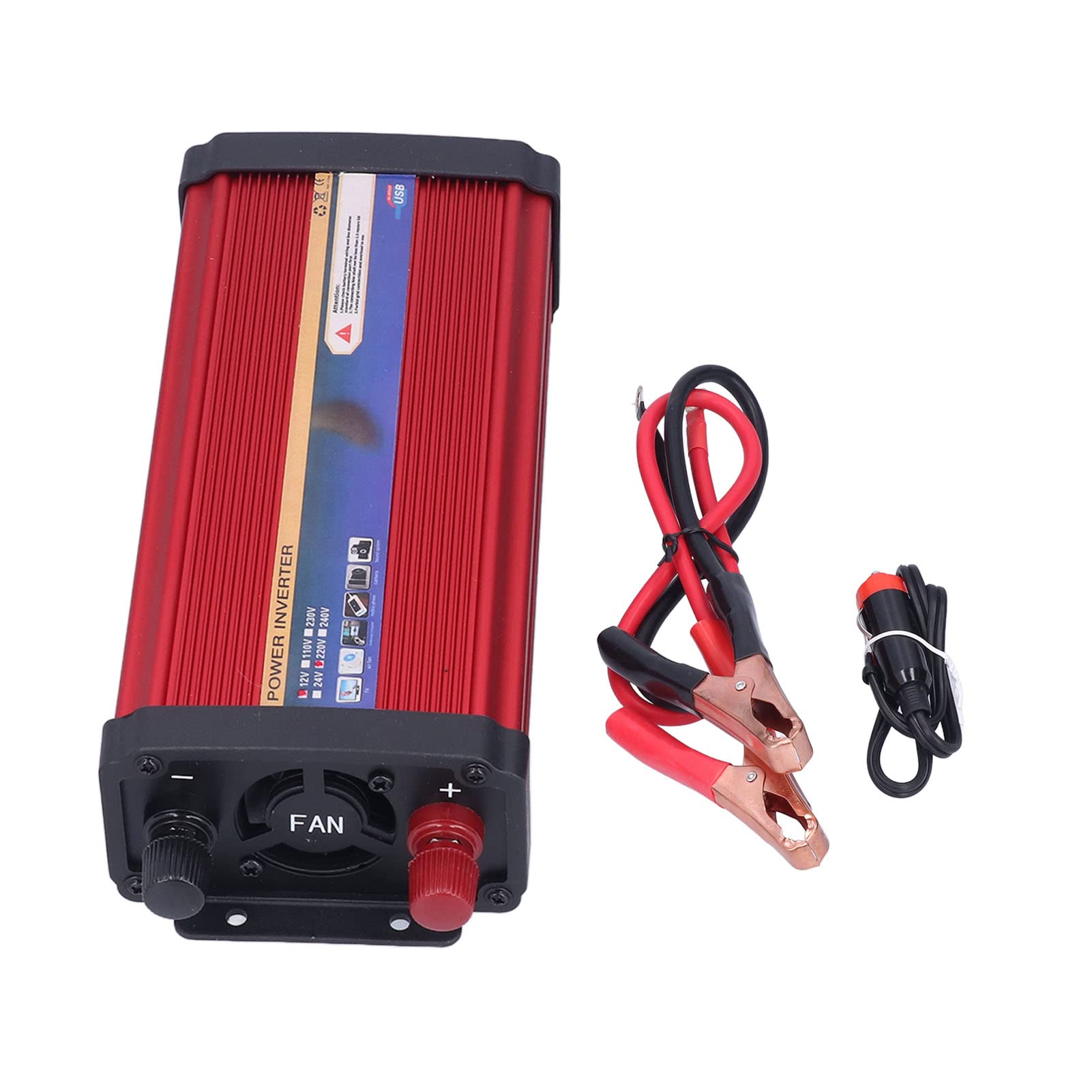 Samochodowy falownik o mocy 1000 W Zmodyfikowany konwerter sinusoidalny 12 V na 110 V AC z podwójnymi portami USB 2.1 A i gniazdkiem prądu przemiennego, obudowa ze stopu aluminium
