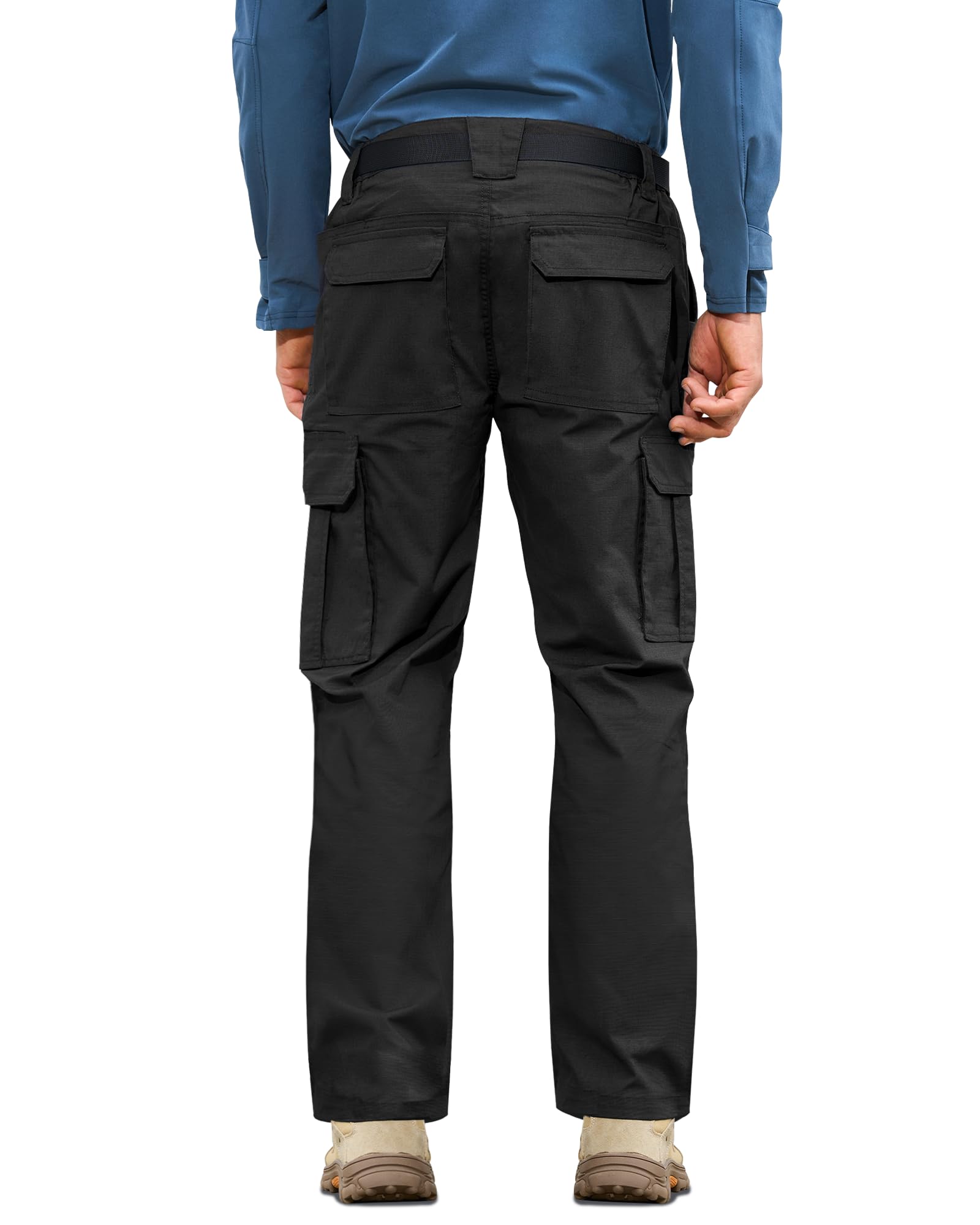 MOURCE Mens Cargo Work Pants, Ripstop Stretch Tactical Pants, Outdoor Water Resistant Hiking Pants (No Belt) Black