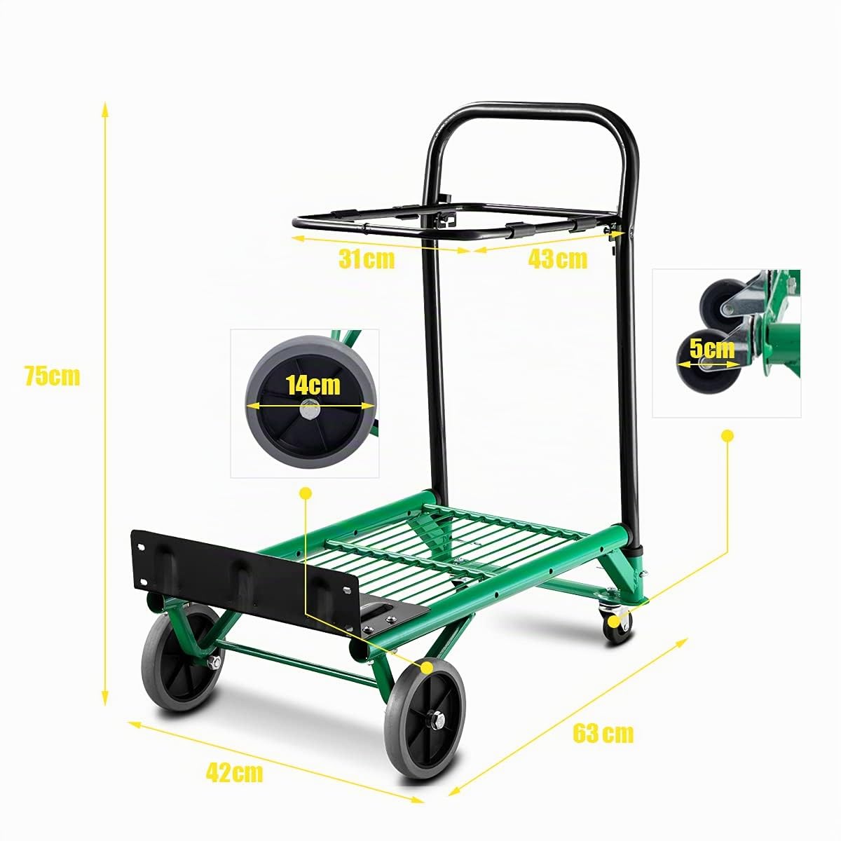 GOPLUS Carretilla Plegable para Sacos, Manual de Transporte y Apiladora de Escalera para Neumáticos, Capacidad de Carga 90 kg, 3 Alturas Ajustables