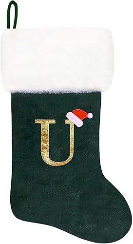 Vista 15 de Medias de Navidad con monograma de 20 pulgadas con letras, medias de Navidad súper suaves, medias grandes con monograma, medias de letras rojas