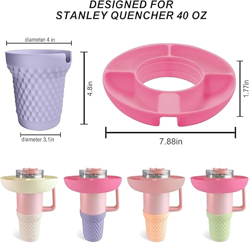 Miniatura 2 de Tazón de aperitivo rosa intenso para taza Stanley, funda de silicona morada para botas, compatible con vaso Stanley Cup Quencher 2.0 de 40 onzas con