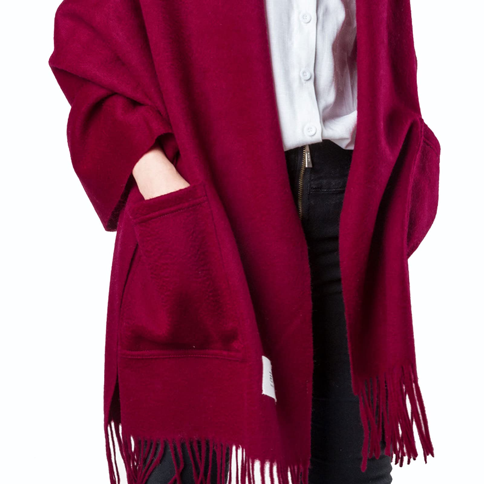 Taschen-Kaschmir-Schal Für Damen Weiche Warme Einfarbige Mode-Neuheit-Art-Pashmina-Geschenk,Red-70X200cm